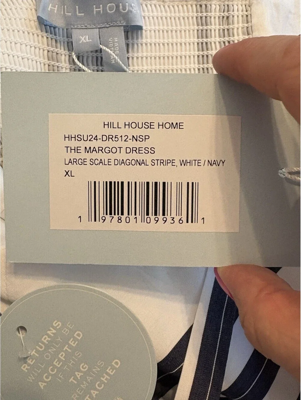HILL HOUSE HOME NWT The Margot Dress Size XL  Stripe Navy Blue White
